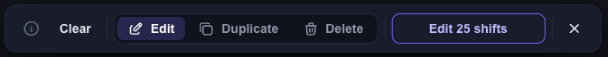 Bulk action bar with Edit selected - edit 25 shifts